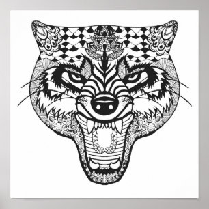 Póster Zentangle inspirou o lobo