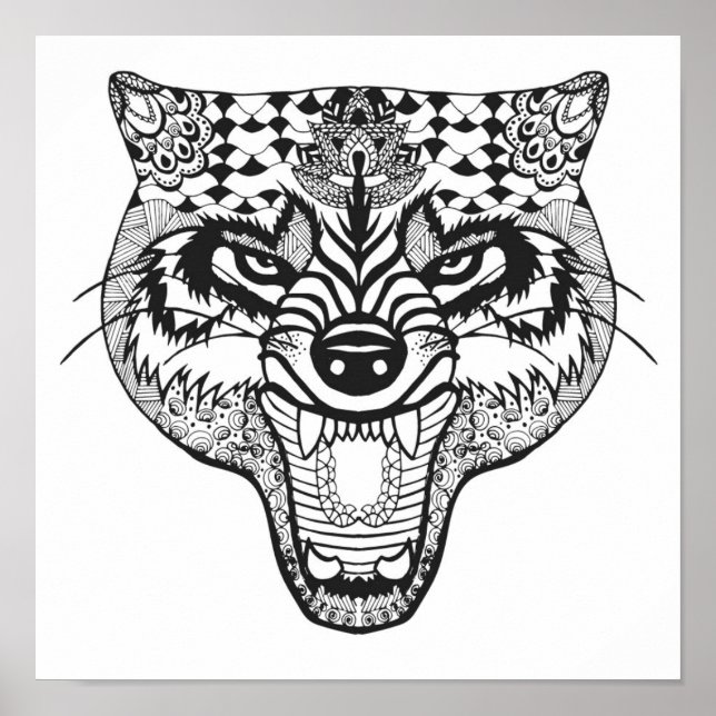 Póster Zentangle inspirou o lobo (Frente)