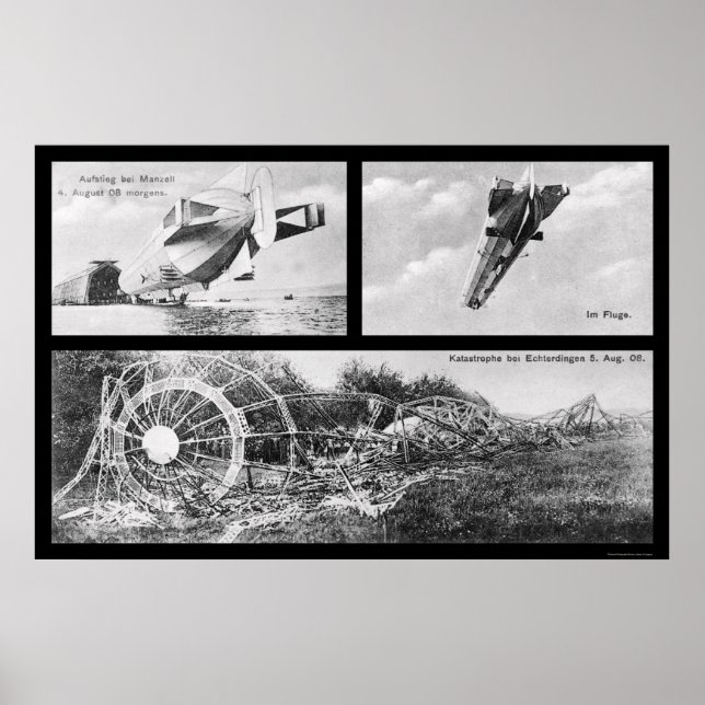 Póster Zeppelin Dirigible Wreck 1908 (Frente)