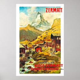 Poster Zermat, pico de montanha, Suiça, vinheta de verão