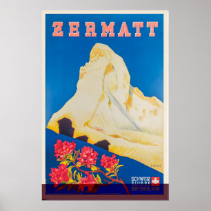 Poster Zermatt Alpes Suíços Suisse Suíça Esqui Vintage