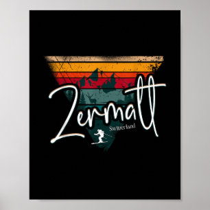 Poster Zermatt Alpino Skiing Vintage Alpes Suíços Suíça S