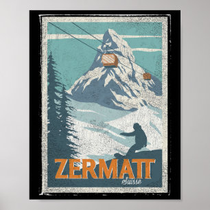 Poster Zermatt Suíça Esqui de Inverno Snowboard Esqui