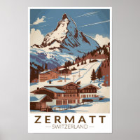 Zermatt Suíça Ilustração Arte Viagem Retro