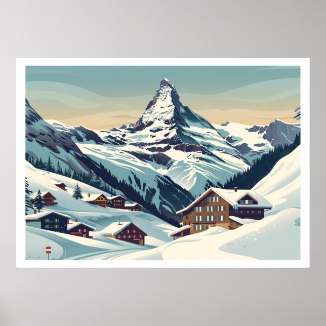 Poster Zermatt, Suiça Matterhorn Vintage (Frente)