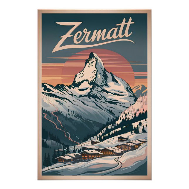 Póster Zermatt Vintage (Frente)