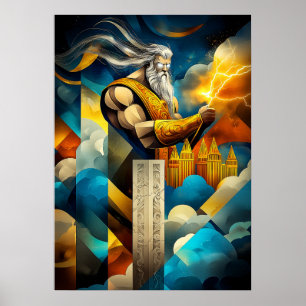 Poster Zeus - Legenda Minimalista Cubista - Rei dos Deuse