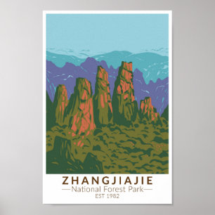 Poster Zhangjiajie Floresta Nacional na China, Retro Viag