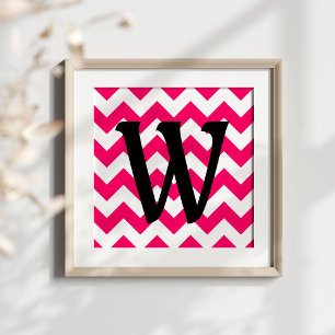Poster Ziguezague cor-de-rosa brilhante Monogrammed