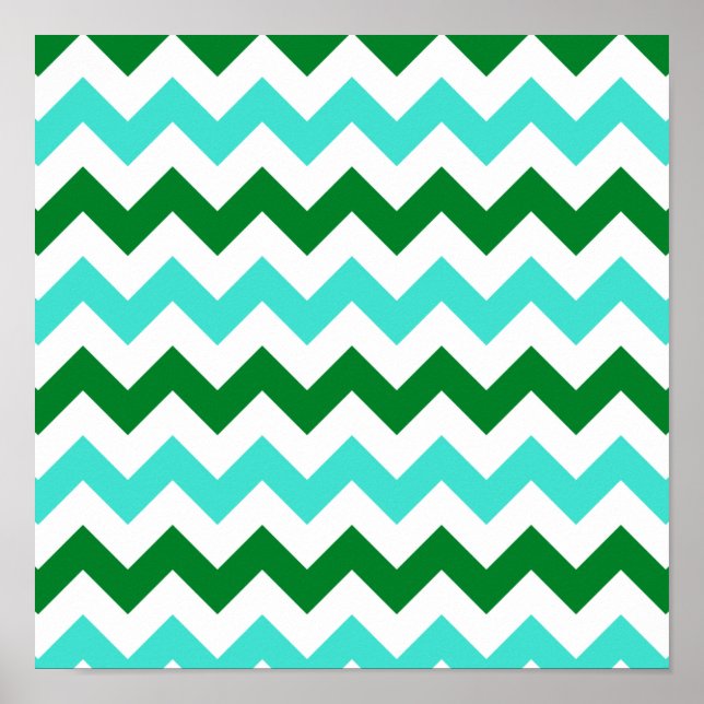Póster Ziguezague Turquesa e Verde (Frente)