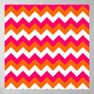 Póster Zigzag branco cor-de-rosa laranja