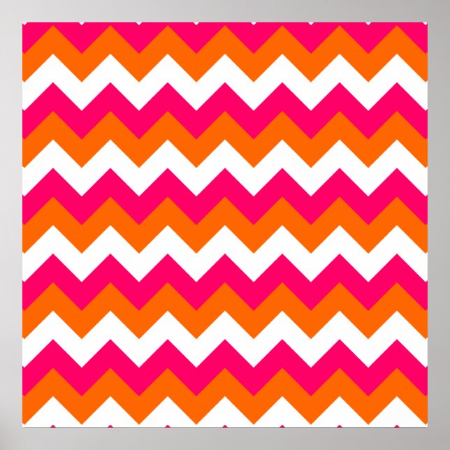 Póster Zigzag branco cor-de-rosa laranja (Frente)