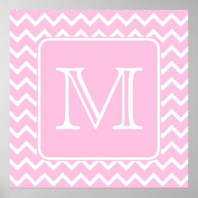 Póster Zigzags cor-de-rosa com monograma personalizado. (Frente)
