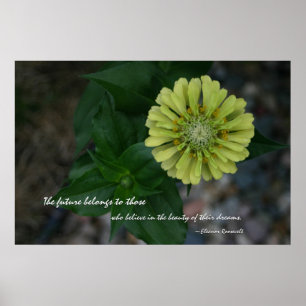 Póster Zinnia amarelo com citações por Eleanor Roosevel