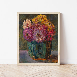 Poster Zinnias em um Jar Verde Floris Verster