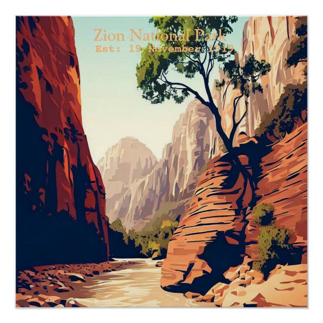 Póster Zion National Park Utah A aquarela dos estreitos (Frente)