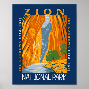 Poster Zion National Park Utah Os estreitos se afogam
