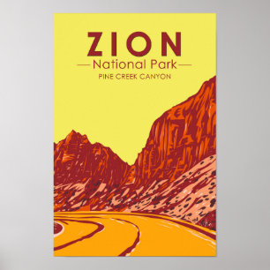 Poster Zion National Park Utah Pine Creek Canyon Vintage