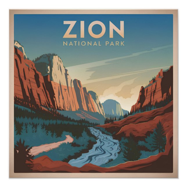 Póster Zion National Park Vintage (Frente)