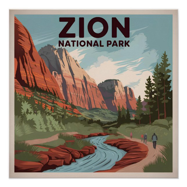 Póster Zion National Park Vintage (Frente)