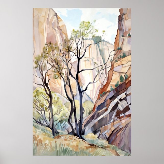 Poster Zion National Park Watercolor (Frente)