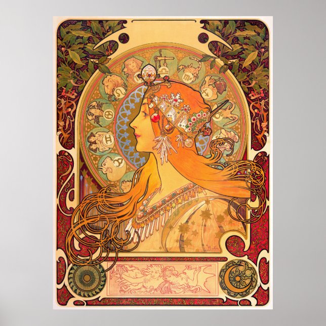 Poster Zodiac, 1896, por Alphonse Mucha (Frente)