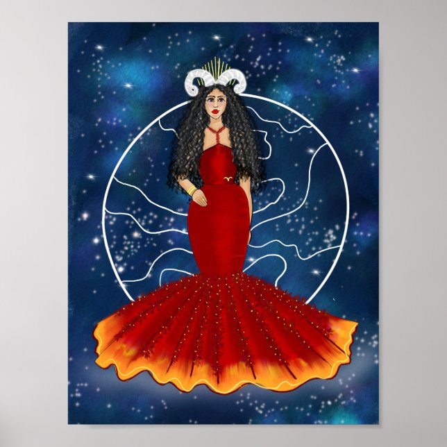 Poster Zodiac Aria Deusa com Planeta Marte Celestial (Frente)