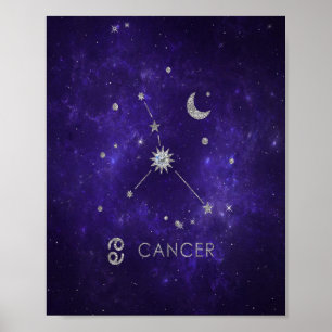 Poster Zodiac Cancer Roxo   Astrologia Cósmica Horoscópio