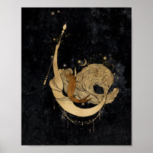 Poster Zodiac Capricorn   Astrologia Cósmica Dourada e N