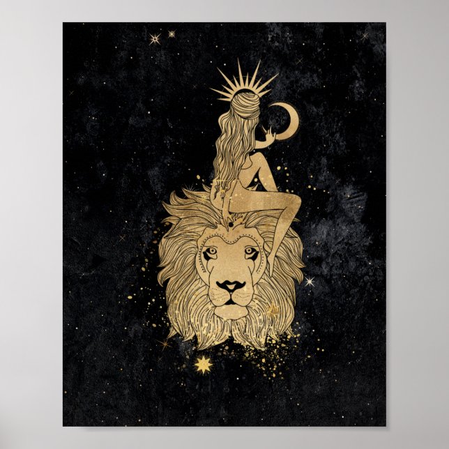 Poster Zodiac Goddese | Astrologia de Leão Dourado Cósmic (Frente)
