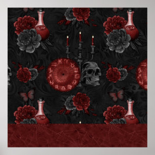 Poster Zodiac Magic   Poção de Rosas de crânio de Henna R