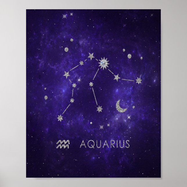 Poster Zodiac Purple Aquarius | Astrologia Horóscopo (Frente)
