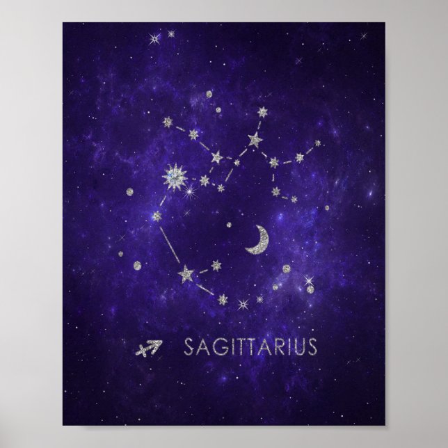 Poster Zodiac Roxo Sagittarius | Astrologia Horóscopo (Frente)