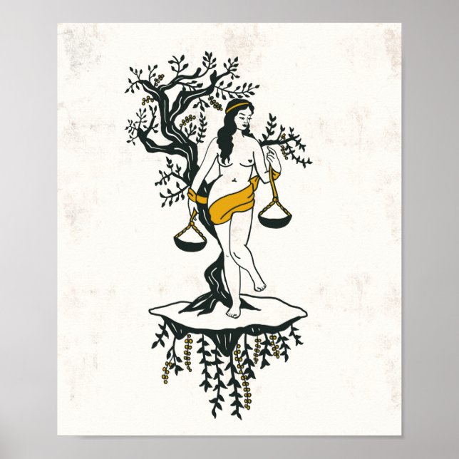Poster Zodiac Toile Art c/ Uma Mulher & The Libra Scales (Frente)