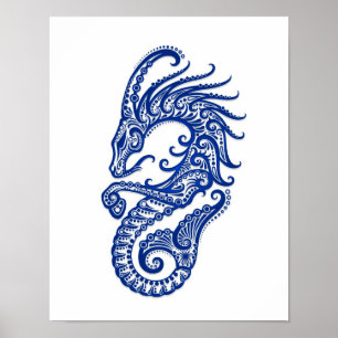 Póster Zodíaco azul intrincado do Capricórnio no branco