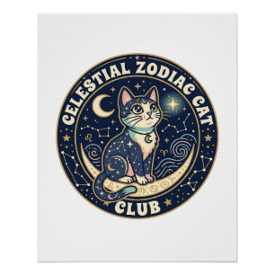 Póster Zodíaco Celestial Gato Fofo Camiseta - Cel