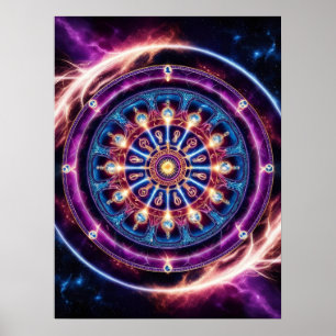 Poster Zodíaco Cósmico Místico Mandala - Parede Vibrante