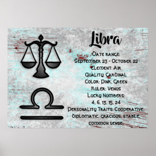Poster Zodíaco da astrologia do Libra do sinal do