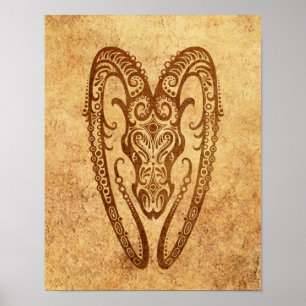 Póster Zodíaco envelhecido vintage do Aries