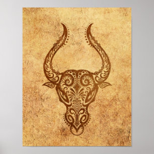 Póster Zodíaco envelhecido vintage do Taurus