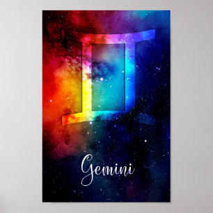 Poster Zodíaco: Gemini Rainbow Space