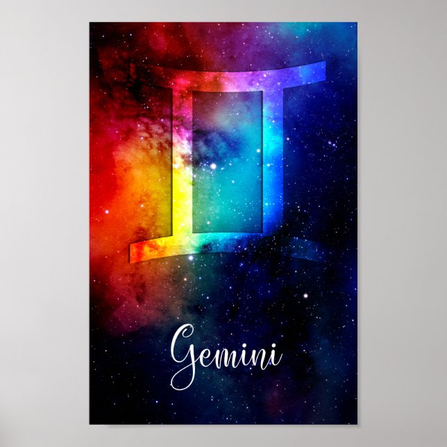 Poster Zodíaco: Gemini Rainbow Space (Frente)