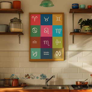 Póster Zodíaco Indiano - 12 Sinais Védicos com Cores Sagr