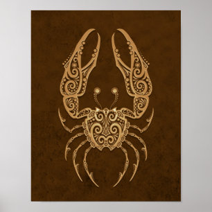 Poster Zodíaco intrincado do cancer de Brown