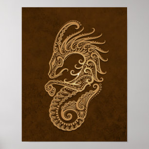 Póster Zodíaco intrincado do Capricórnio de Brown