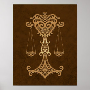 Póster Zodíaco intrincado do Libra de Brown