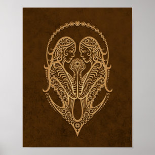 Poster Zodíaco intrincado dos Gêmeos de Brown