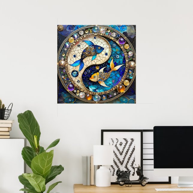 Poster Zodíaco - Peixes Yin e Yang (Escritório em casa)