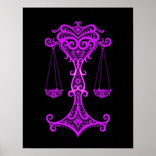 Póster Zodíaco roxo intrincado do Libra no preto