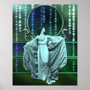 Poster Zohara: Mulher do art deco no Aqua & no verde